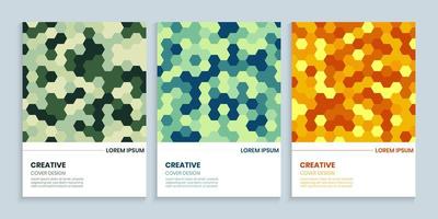 Cover design template set with colorful hexagons, Abstract beehive background vector