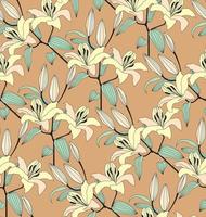 Floral seamless pattern. Flower yellow lilies bouquet stylish drawn background. Floral seamless texture with flowers. vector