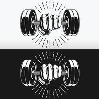 Silhouette Punch Holding Gym Fitness Dumbbells Stencil Vector Drawing set