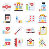 paquete de iconos planos médicos vector