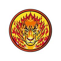 tiger head on fire mascot circle vector