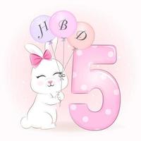 Rabbit birthday party with number 5 vector