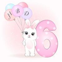 Rabbit birthday party with number 6 vector