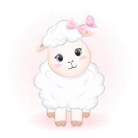Cute little sheep and butterfly hand drawn cartoon illustration vector