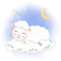 Cute little sheep sleeping on the cloud vector