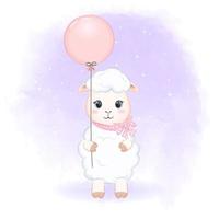 Cute Little Sheep and balloon cartoon illustration vector