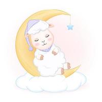 Cute little sheep sleeping on the moon vector