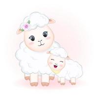 Cute Little Sheep and Mom vector