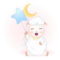 Cute little sheep holding and balloons vector