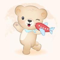 Bear and plane toy hand drawn illustration vector