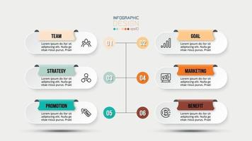 6 step process work flow infographic template. vector