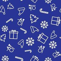 patrón transparente con iconos de Navidad. seis itens de contorno sobre fondo azul. vector