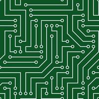 Seamless pattern with chip. Gray wires, green background. Vector image. Suitable for technical sites and printing.