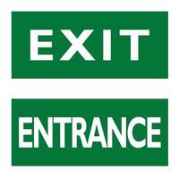 Exit and Entrance signs. English white text on green background. vector