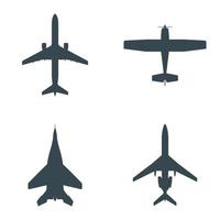 un conjunto de cuatro siluetas de aviones, tanto civiles como militares. vector eps10.