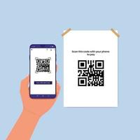 Smart phone scanning qr code flat illustration vector