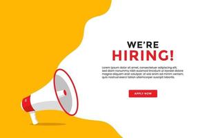 We are hiring banner with megaphone flat illustration vector