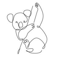 Koala one line. Australian koala bear outline. Continuous line. vector