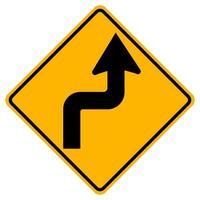 Warning signs Sharp double curve, first to right on white background vector