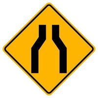 Las señales de advertencia de la carretera se estrecha en ambos lados sobre fondo blanco. vector