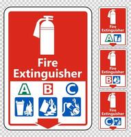 Symbol Fire Extinguisher A B C Sign on transparent background vector