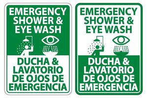 Bilingual Shower and Eye Wash Sign Isolate On White Background,Vector Illustration vector