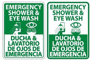 Bilingual Shower and Eye Wash Sign Isolate On White Background,Vector Illustration vector