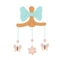 Children's toy carousel for a children's bed, Big bow of butterflies and flowers, Entertainment items for children, Vector clip art.