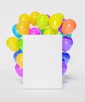 Mockup of blank frame with balloons behind photo