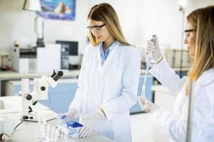 Female researchers in white lab coat working in the laboratory photo