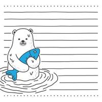 polar bear catching fish blank note paper vector