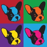 bulldog francés, icono, logotipo, cabeza, retro, conjunto vector