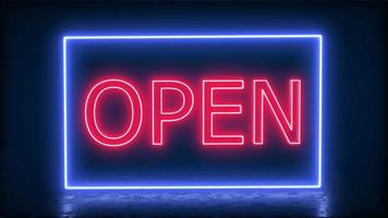 open neon banner achtergrond met reflectie 4k video