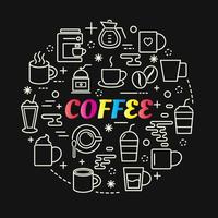 Letras de degradado de colores de café con conjunto de iconos vector