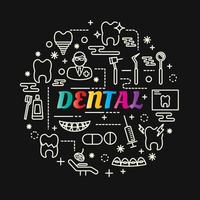 dental colorful gradient lettering with icons set vector