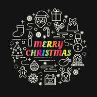 Letras de gradiente de colores navideños con conjunto de iconos vector