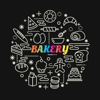 bakery colorful gradient lettering with icons set vector