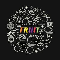 fruit colorful gradient lettering with icons set vector