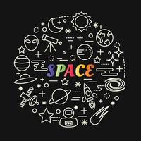 space colorful gradient lettering with icons set vector