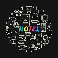 hotel colorido degradado letras con conjunto de iconos vector