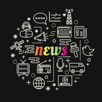 Letras de gradiente colorido de noticias con conjunto de iconos vector