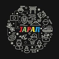 Letras de degradado de colores japoneses con conjunto de iconos vector