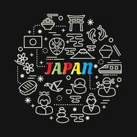 japanese colorful gradient lettering with icon set vector