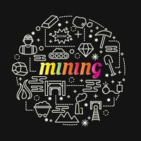 mining colorful gradient lettering with icon set vector