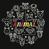 animal colorful gradient lettering with line icons vector