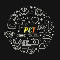 pet colorful gradient lettering with line icons vector