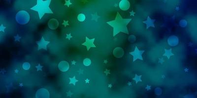 Light Blue, Green vector backdrop with circles, stars.