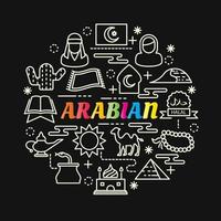 arabian colorful gradient lettering with line icons vector