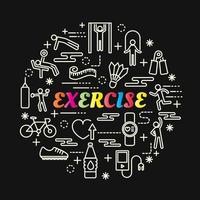 exercise colorful gradient lettering with line icons vector