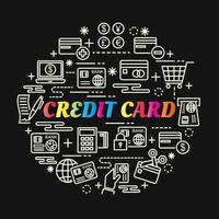 credit card colorful gradient lettering with line icons vector